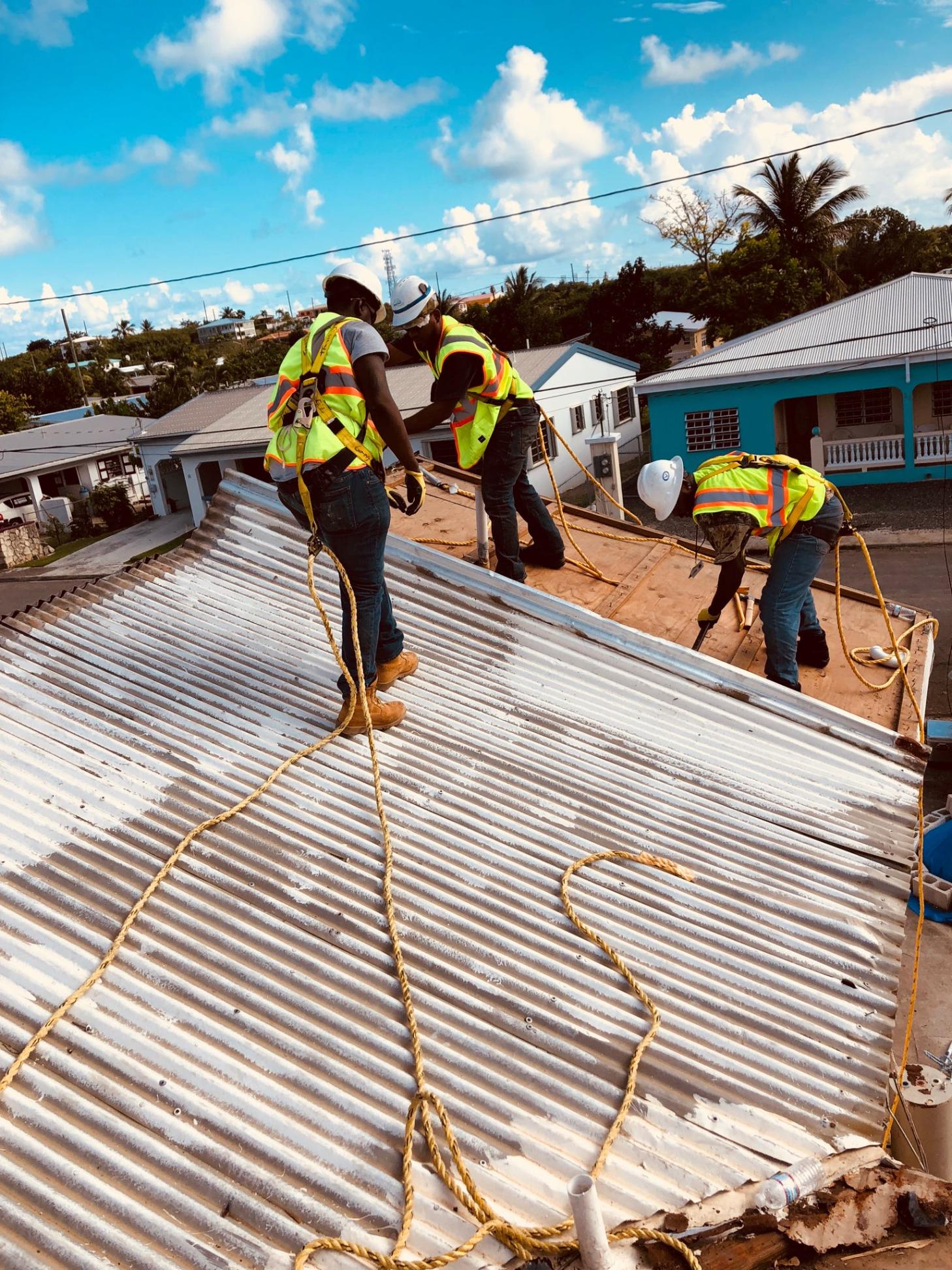 Bigfoot workers on a roofing project in the USVI US Virgin Islands